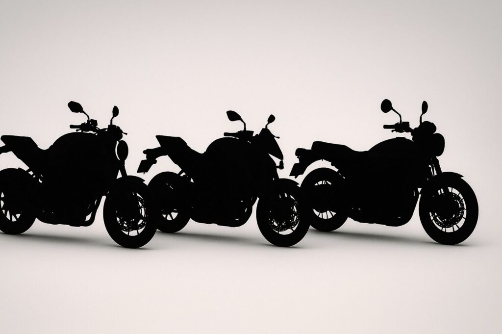 【2025年最新】ホンダCB1000Fのスペックを完全網羅!ライバル比較からカスタムまで徹底解説 3台のネイキッドバイクシルエットを横並びにした比較イメージ