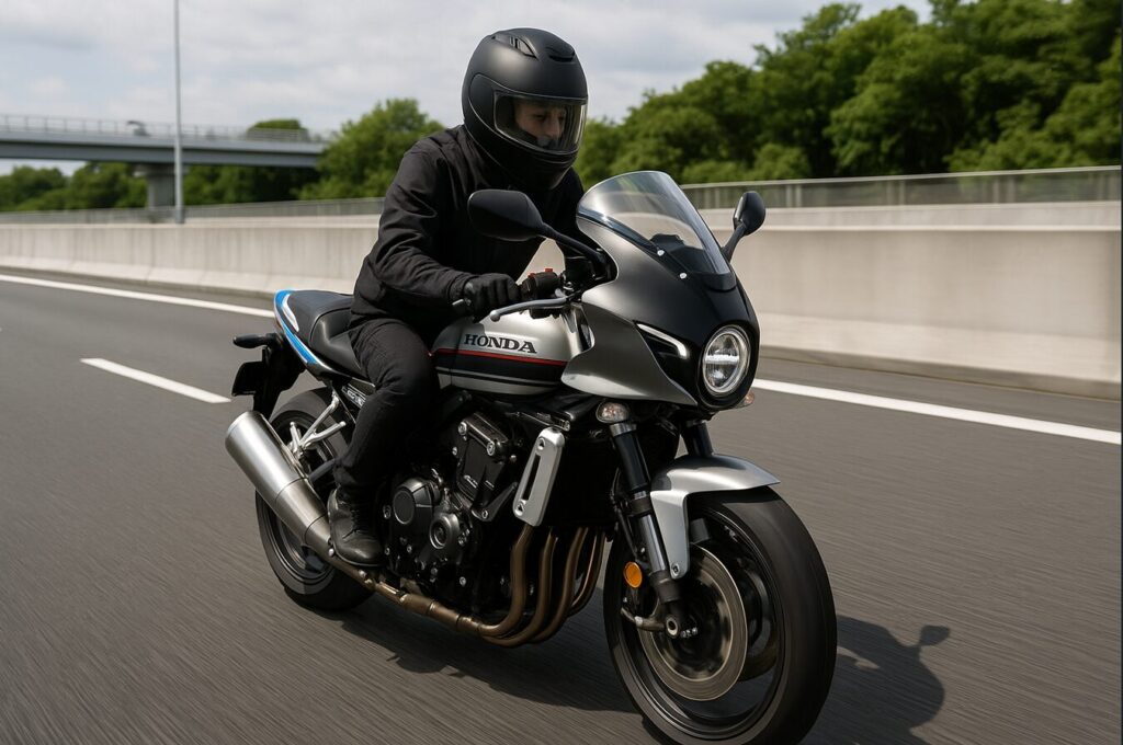 【2025年最新】ホンダCB1000Fのスペックを完全網羅!ライバル比較からカスタムまで徹底解説 高速道路シーンで半カウル付きCB1000F SE想定車を日本人ライダーが巡航走行するツーリングイメージ