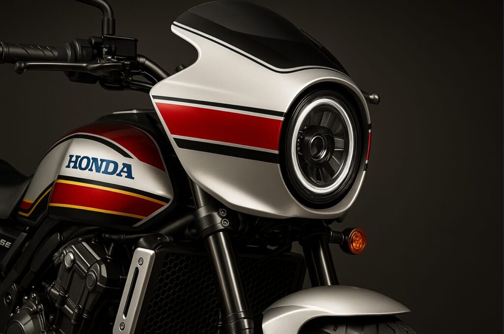 CB1000Fの発売日は2025年秋が有力!価格・予約から入手難易度までを完全予測 ホンダ CB1000F SEモデルの専用装備。高速走行時の風圧を軽減するビキニカウルやラジエーターグリルが装着されたフロントビュー。標準モデルとの違いがわかる。