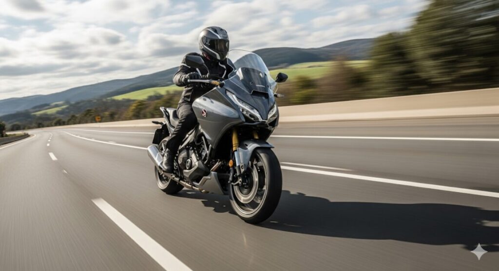 NT1100の評判は?不人気説から燃費・スペックまで徹底解説 ホンダNT1100が高速道路を快適に走行する様子。気になる最高速と高速巡航性能の高さを物語る。