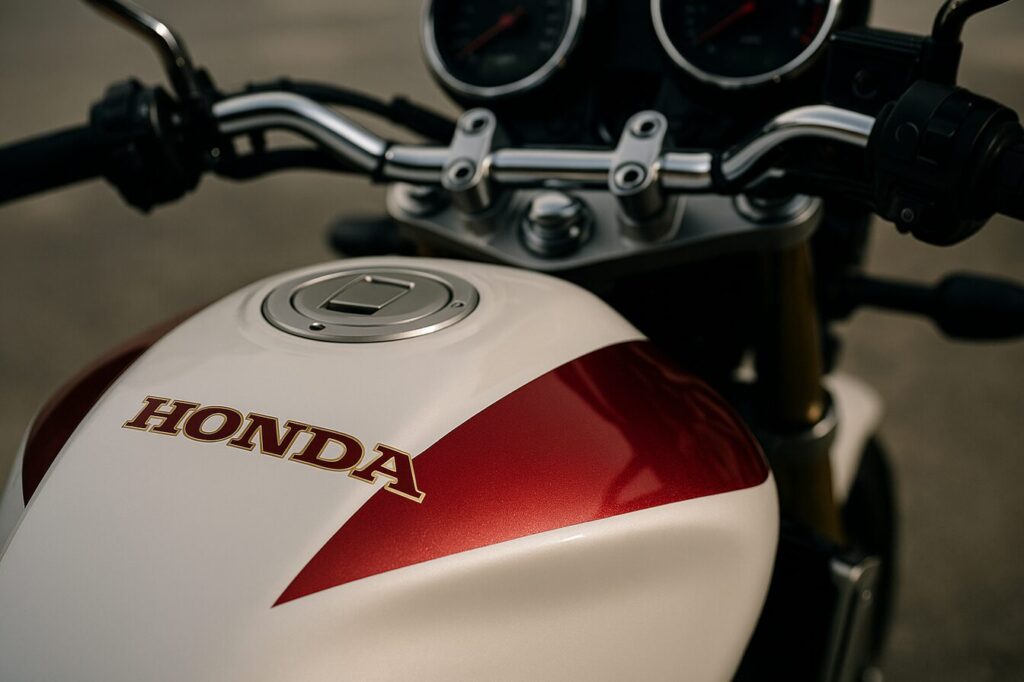 CB1300SFファイナルエディションの燃料タンク。初代をオマージュしたクラシックなHONDAロゴのアップ。