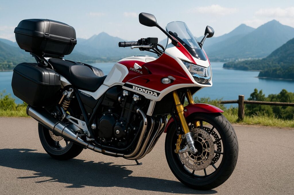純正オプションパーツをフル装備したCB1300ファイナルエディション。トップボックスとパニアケースでツーリング仕様に。