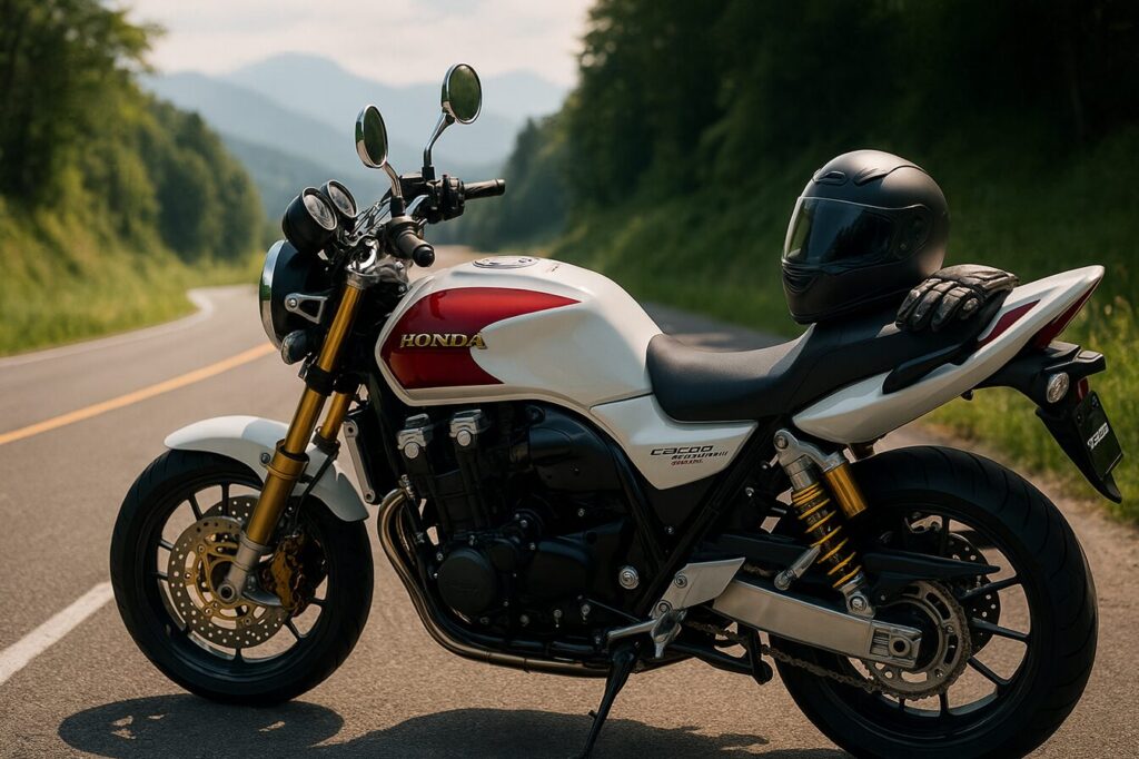 CB1300ファイナルエディションと過ごす休日。景色の良い峠で休憩するオーナーのバイクライフをイメージ。