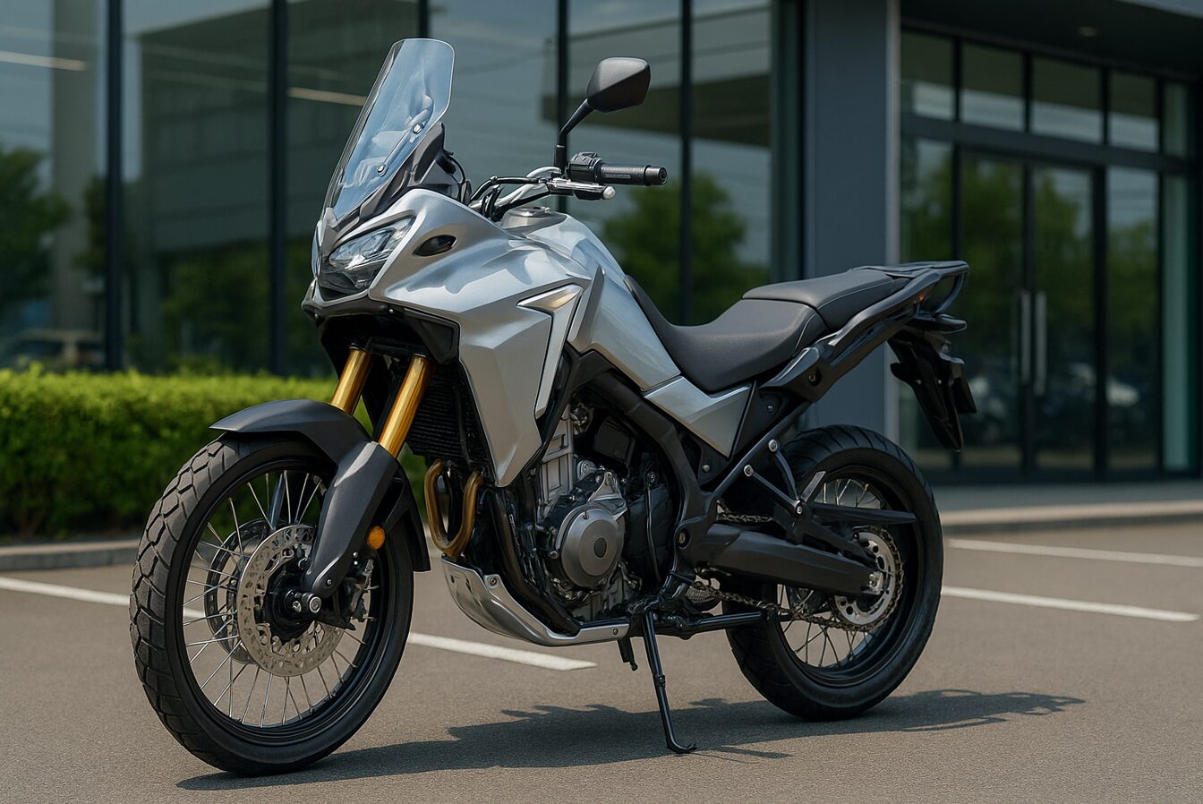 店頭のガレージに置かれたXL750トランザルプの画像