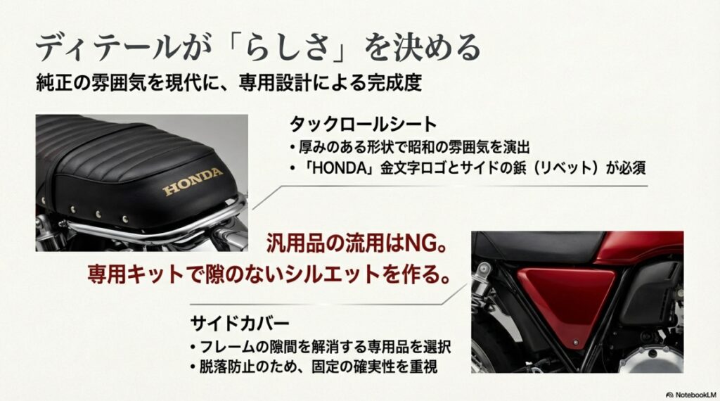 ヨンフォア仕様のタックロールシートと専用サイドカバーのディテール