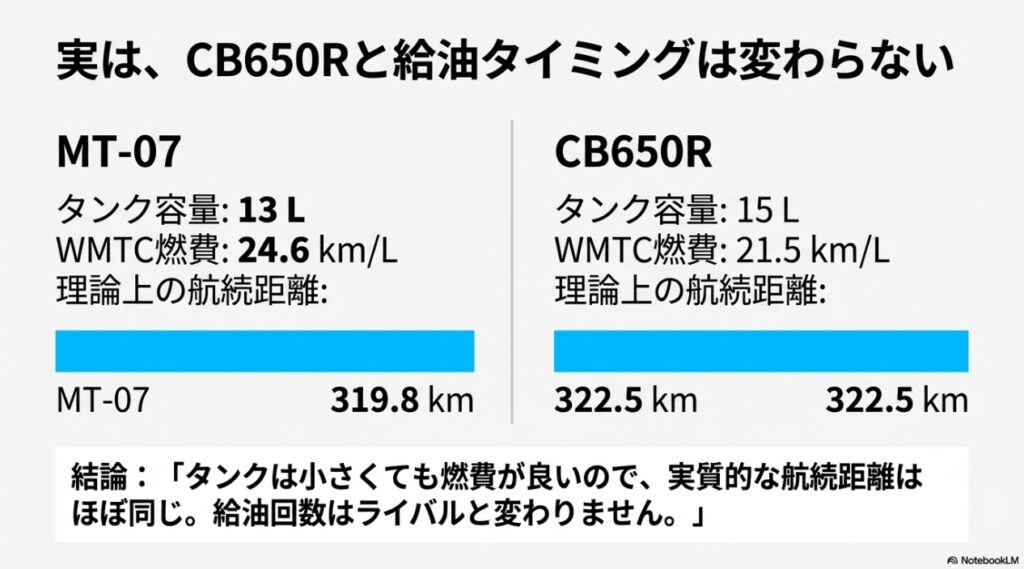 MT-07燃費の実態!悪い噂は嘘?タンク容量13Lでもツーリング余裕な理由を徹底解剖 MT-07とCB650Rの航続距離と給油タイミングの比較