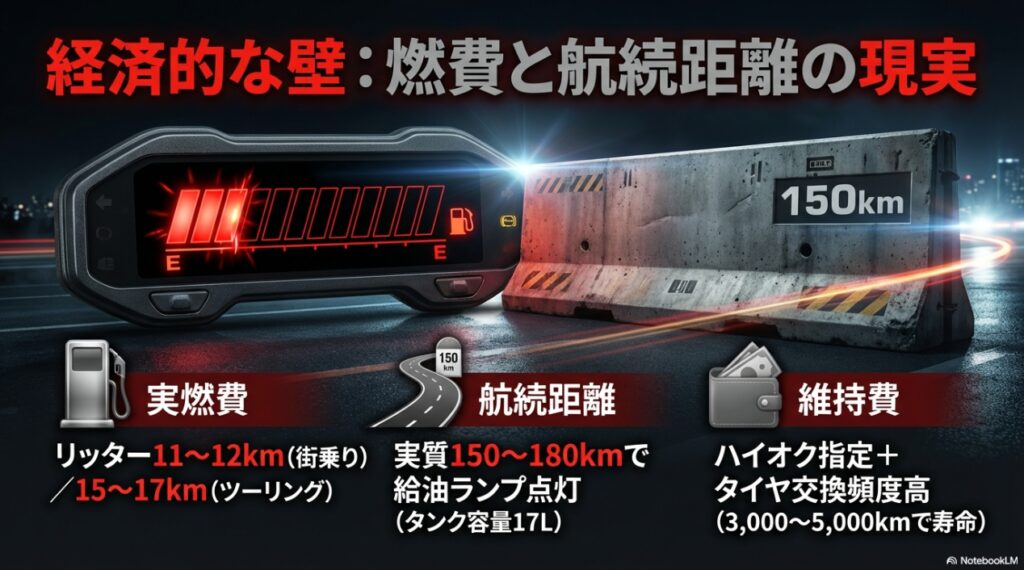 MT-10の実燃費データと航続距離、タイヤ交換などの維持費