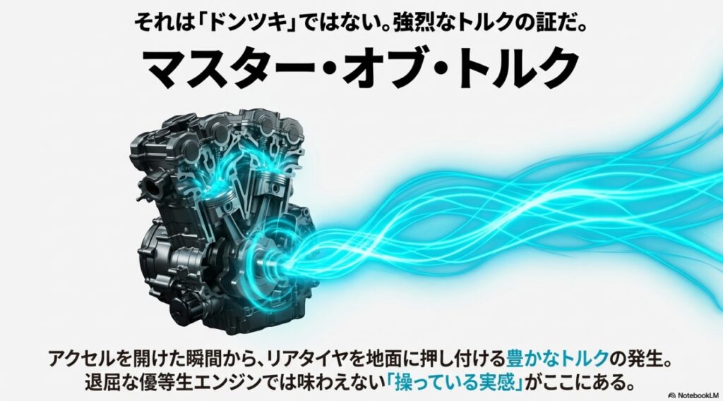 MT-07に搭載されたCP2エンジンの内部構造とマスター・オブ・トルクの概念図
