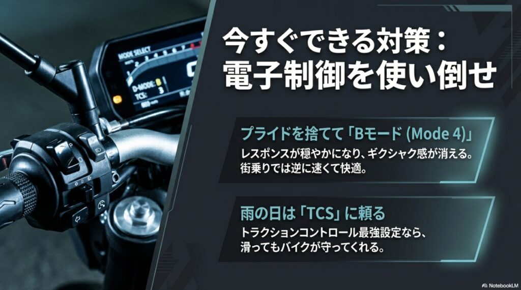 MT-09のBモードとトラクションコントロール活用によるドンツキ対策