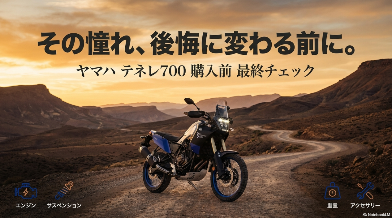「その憧れ、後悔に変わる前に。」というキャッチコピーが入ったヤマハ テネレ700のアイキャッチ画像