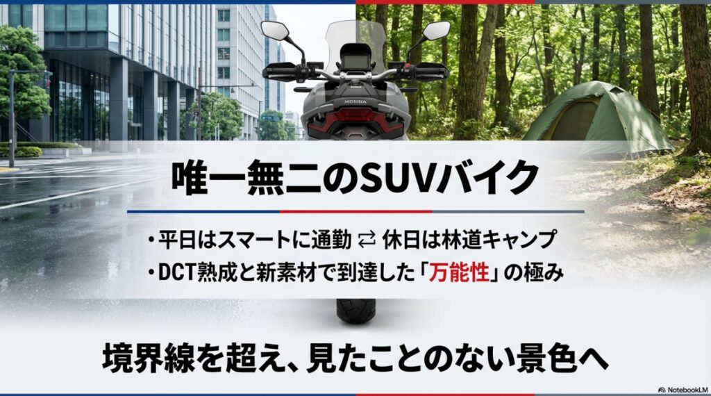 Honda X-ADVの2026年モデル徹底解説!進化したDCTと足つきの真実|TMAX比較も X-ADV 唯一無二のSUVバイク コンセプトまとめ画像