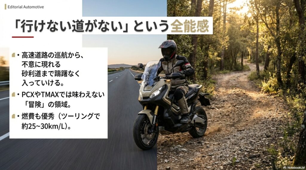 X-ADVの高速道路から砂利道まで走破できる全能感と燃費性能