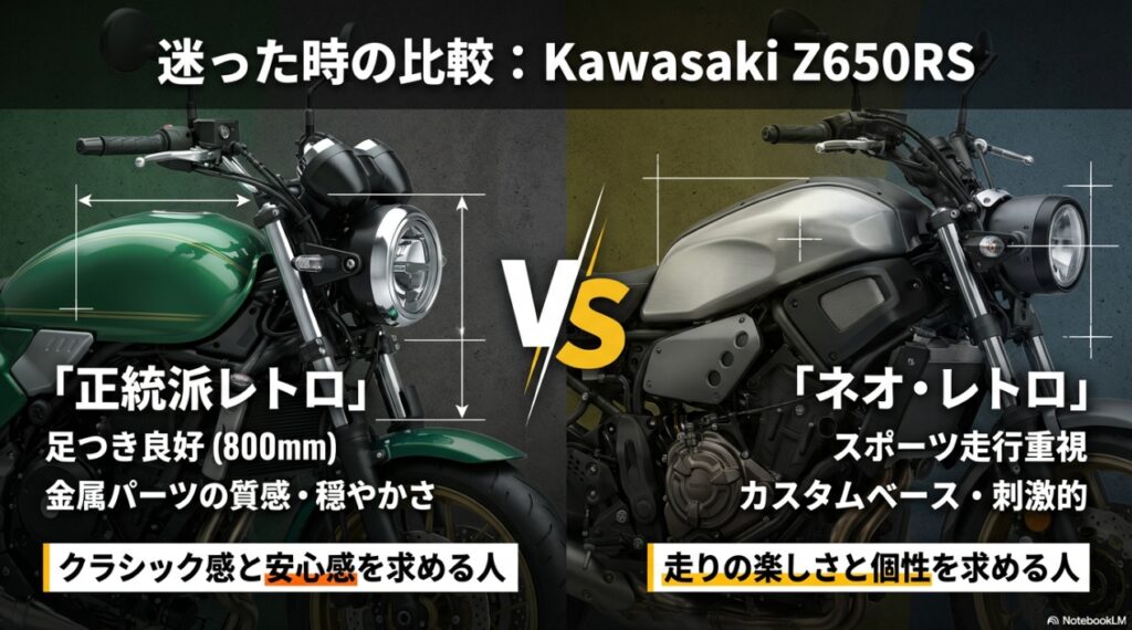 ヤマハXSR700とカワサキZ650RSの性格とスペック比較チャート