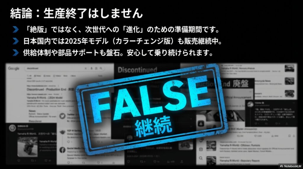結論：YZF-R7は生産終了しません。絶版ではなく進化のための準備期間です。