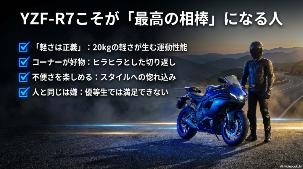 YZF-R7が最高の相棒になるライダーの特徴チェックリスト