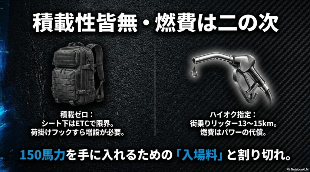 GSX-S1000の積載性ゼロと燃費の悪さ・ハイオク指定についての解説