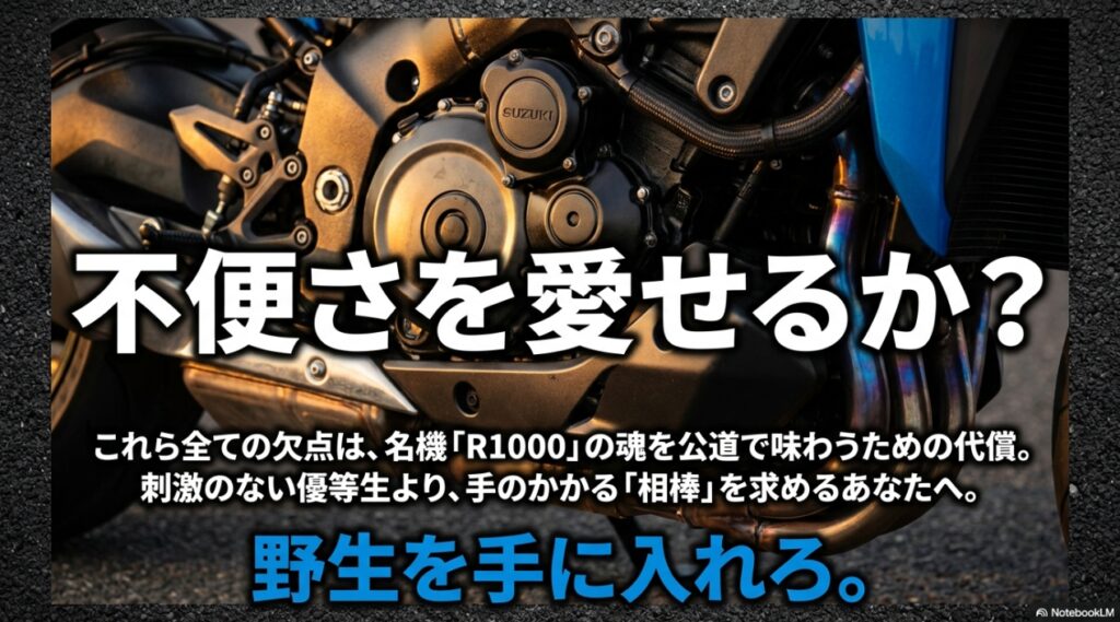GSX-S1000の不便さはGSX-R1000譲りの魅力であるという結論
