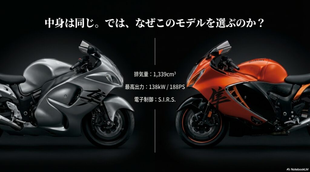 【300台限定】隼スペシャルエディションの正体とは?専用装備の質感から中古相場のプレミア化まで完全網羅 中身は同じでも選ぶ理由。排気量1339cc、最高出力188PS、電子制御S.I.R.S.は共通