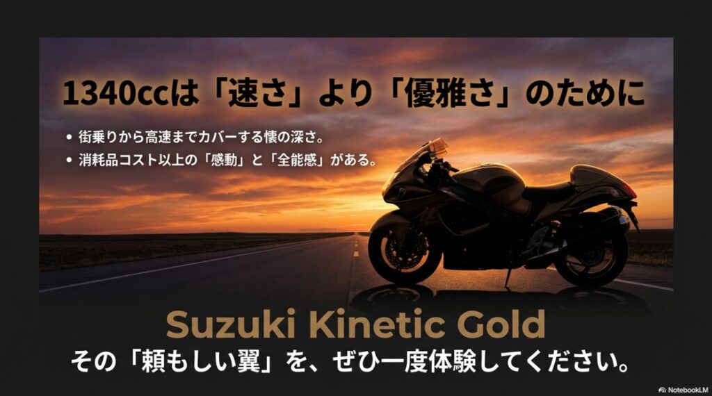 隼の排気量は速さよりも優雅さのためにある