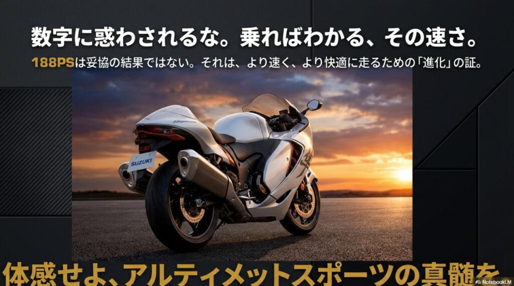 188PSは妥協の結果ではなく進化の証。数字に惑わされず、乗ればわかる究極のスポーツの真髄を体感せよというメッセージ。
