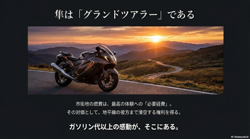 隼はグランドツアラーである。市街地燃費は最高の高速巡航体験への必要経費