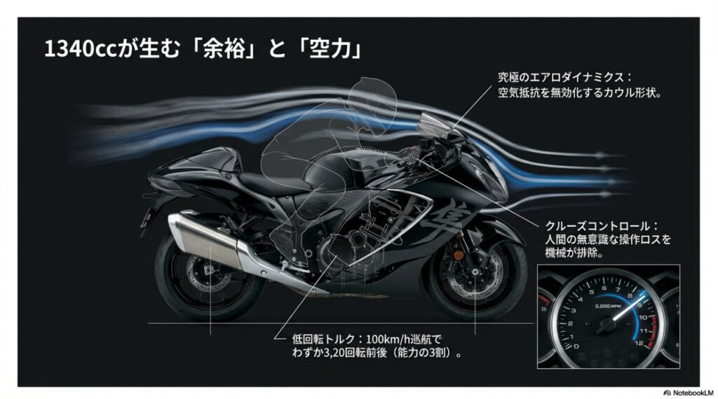 1340ccの余裕と空力：100km/h巡航で3200回転、クルーズコントロールが燃費を向上