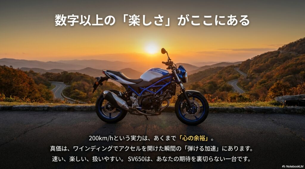 SV650の魅力まとめ：数字以上の楽しさと扱いやすさ