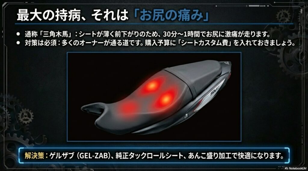 SV650の持病は本当にある?「壊れやすい」噂の正体と購入前に知るべき故障・弱点の全貌 SV650のシートがお尻に痛い原因とゲルザブ等の対策