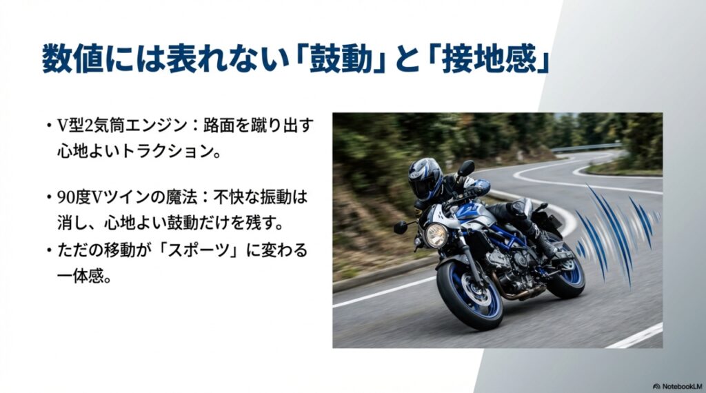 SV650のV型2気筒エンジンが生むトラクションと鼓動