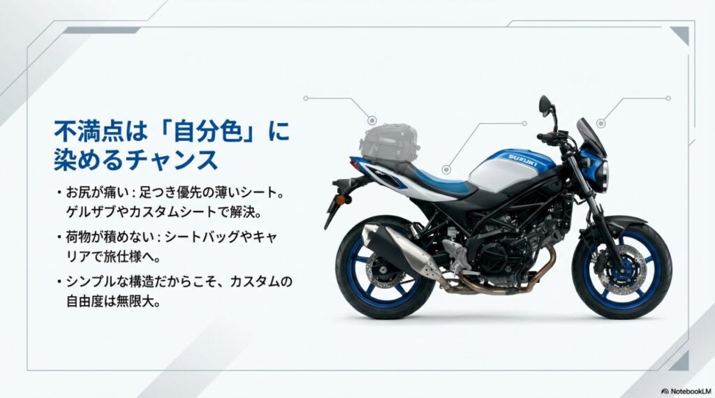 SV650のシートバッグ積載例とカスタムの可能性