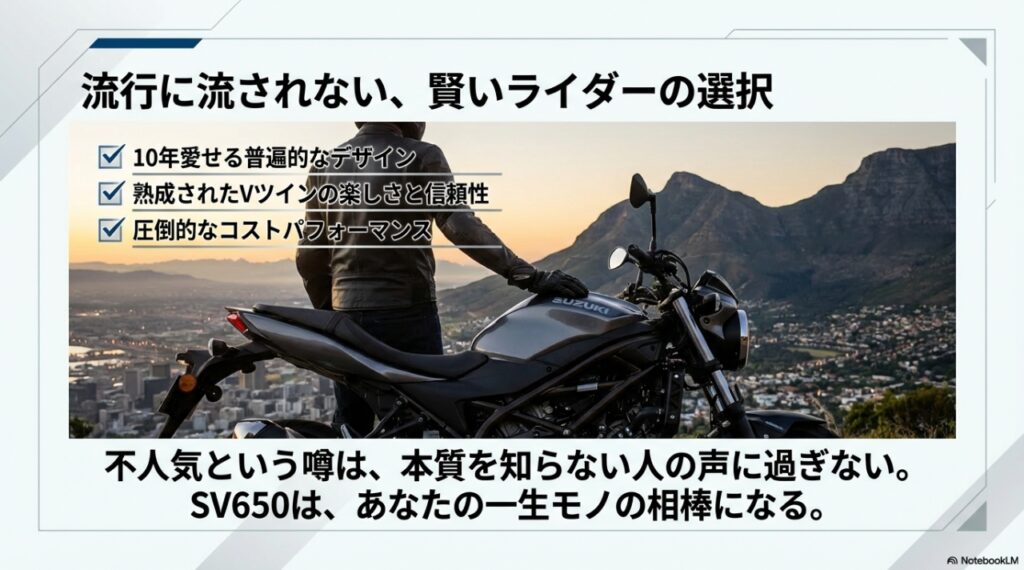 SV650が選ばれる3つの理由とライダーの後ろ姿