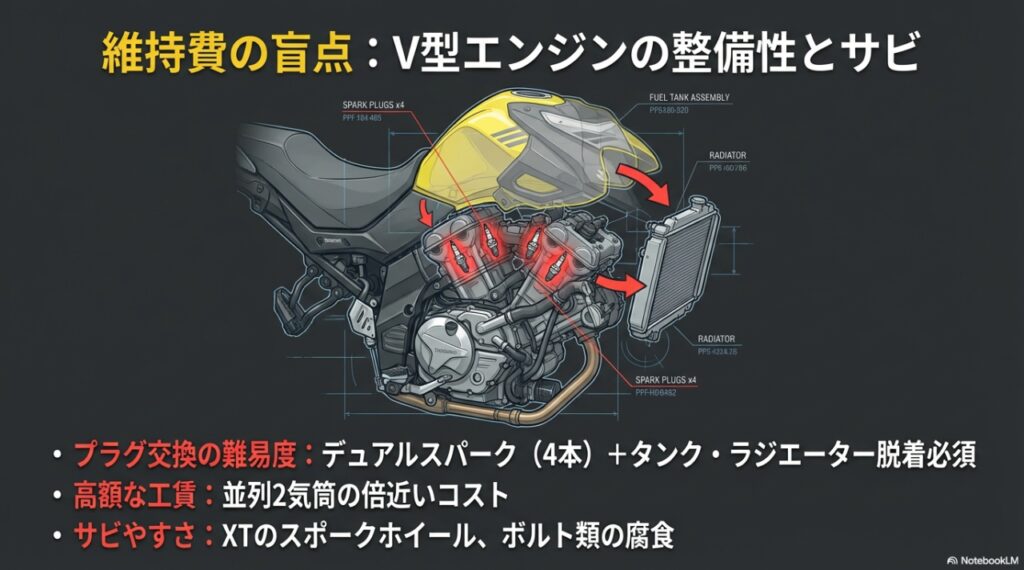Vストローム650の欠点と限界|ライバル車と比較してわかった「設計の古さ」と致命的な弱点 V型2気筒エンジンの複雑なプラグ交換手順と整備コストの高さ