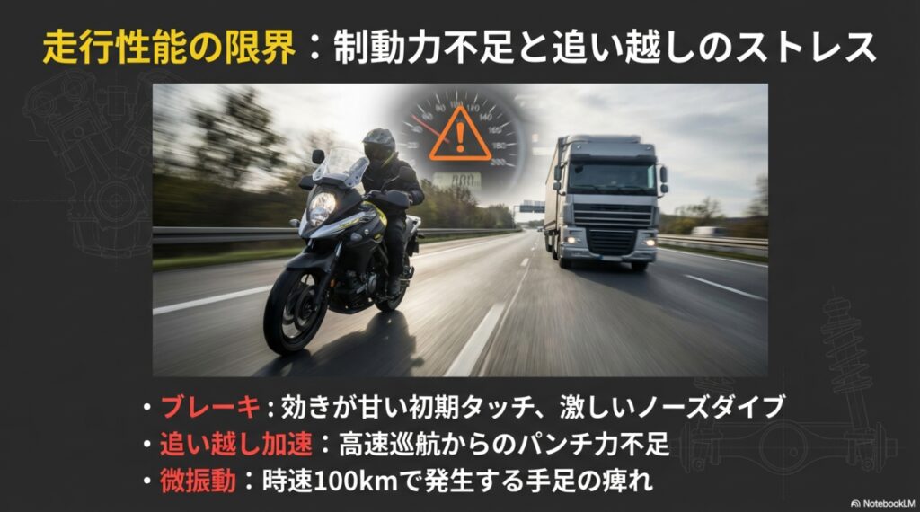 Vストローム650の欠点と限界|ライバル車と比較してわかった「設計の古さ」と致命的な弱点 Vストローム650の制動力不足と高速道路での追い越し加速の限界