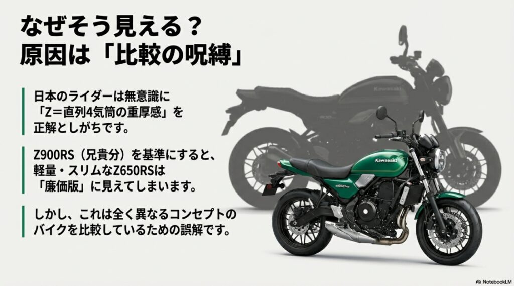 Z650RSはダサいって本当?Z900RSと比較して後悔する前に知るべきデザインの真実 Z900RSを基準にすると軽量・スリムなZ650RSが廉価版に見えてしまう原因である「比較の呪縛」