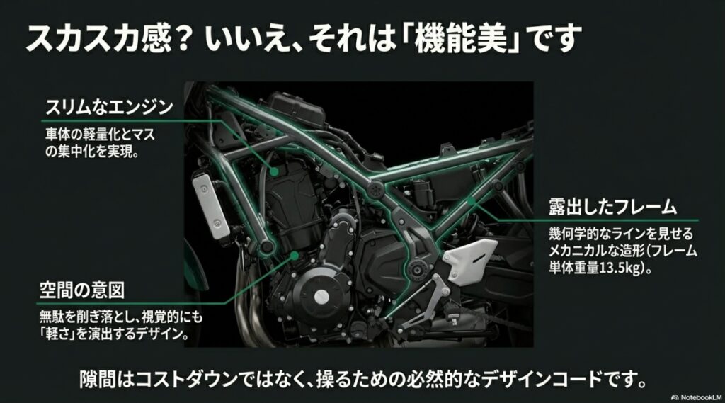 Z650RSはダサいって本当?Z900RSと比較して後悔する前に知るべきデザインの真実 エンジンの隙間はコストダウンではなく、車体の軽量化やマスの集中化を実現する必然的な機能美