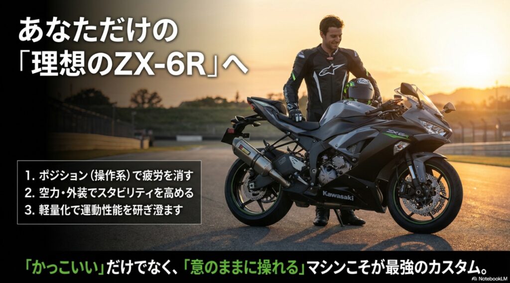 ポジション、空力、軽量化の3ステップで意のままに操れる理想のZX-6Rを作り上げるまとめ画像