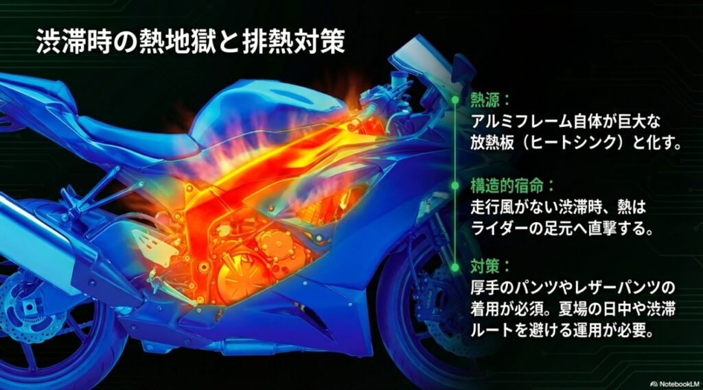 渋滞時のZX-6Rの熱地獄とアルミフレームからの排熱メカニズム