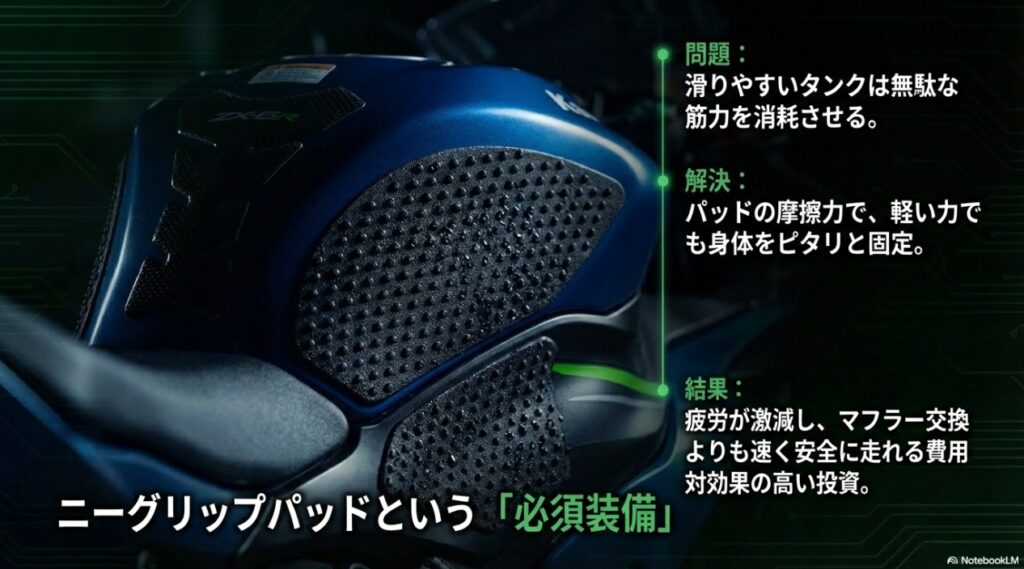 疲労を激減させる必須装備ニーグリップパッド（トラクションパッド）の効果