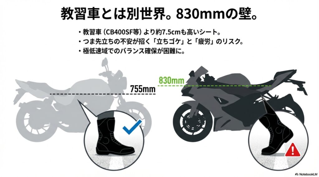 教習車CB400SFと比較したZX-6Rのシート高830mmの壁と立ちゴケリスク