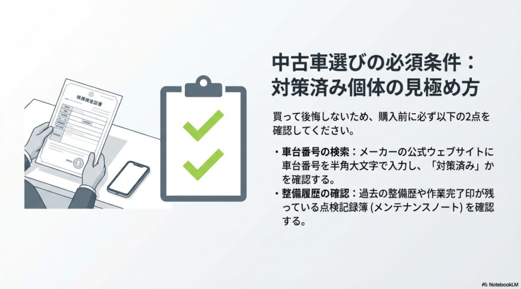 ZX-6Rのリコール事象まとめ。過去の不具合の真相から対策完了個体の見極め方まで徹底解説 車台番号の検索と点検記録簿の確認を行うイメージ