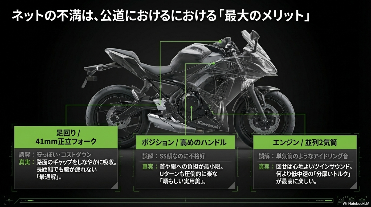 ネットの不満は公道における最大のメリット。正立フォーク、アップハンドル、並列2気筒エンジンの誤解と真実