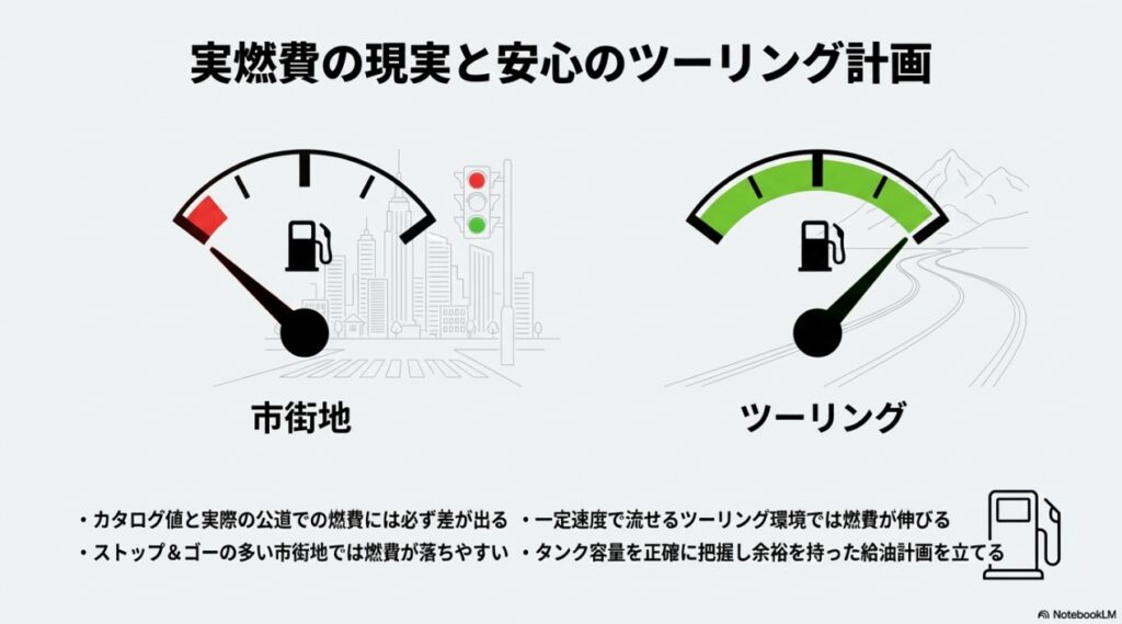 ZX-6Rの実燃費の現実。ストップ＆ゴーが多い市街地と一定速度のツーリングでの燃費の差と、余裕を持った給油計画の重要性。