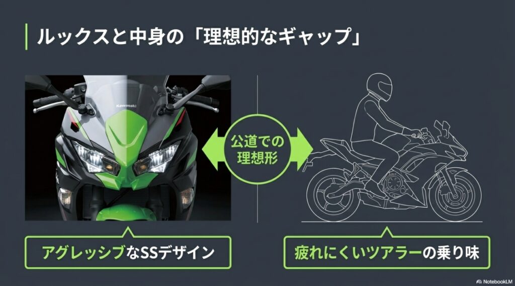 ルックスと中身の「理想的なギャップ」 アグレッシブなSSデザインと疲れにくいツアラーの乗り味による公道での理想形
