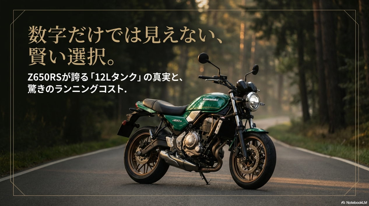 Z650RSの燃費は本当に悪い?カタログ値では分からない航続距離とコストの実態 Z650RSの12Lタンクの真実と驚きのランニングコストを示すタイトルスライド