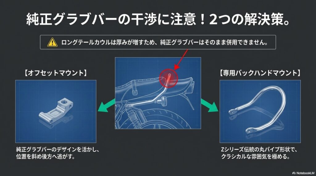 純正グラブバー干渉を解決するオフセットマウントと専用バックハンドマウント