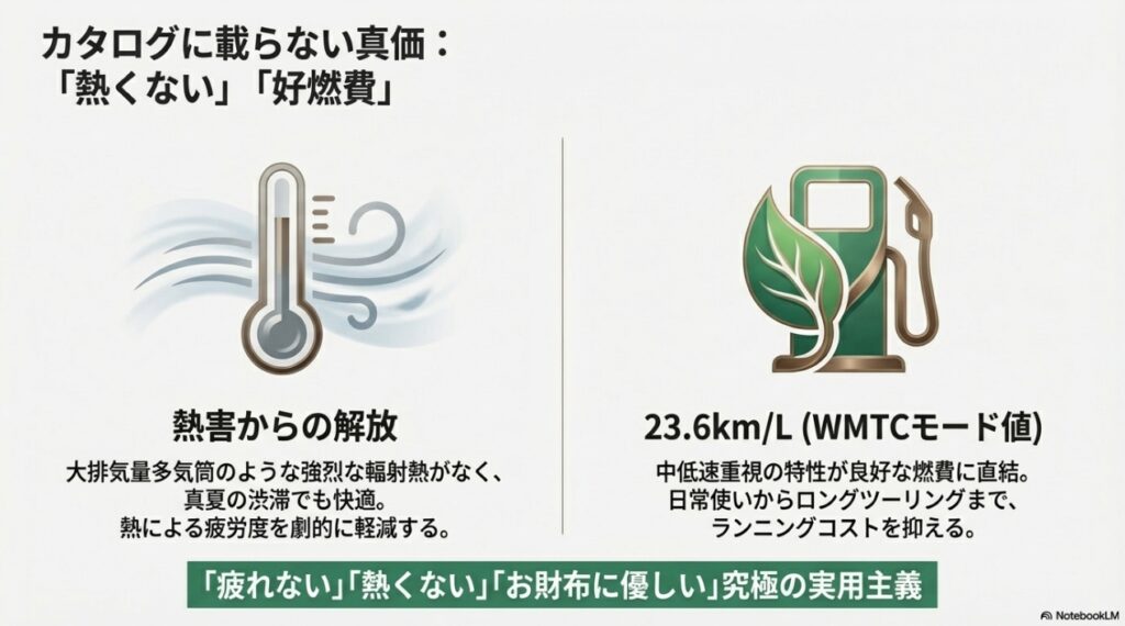 カタログに載らないZ650RSの真価。大排気量のような強烈な輻射熱がなく、WMTCモード値23.6km/Lという優れた燃費性能