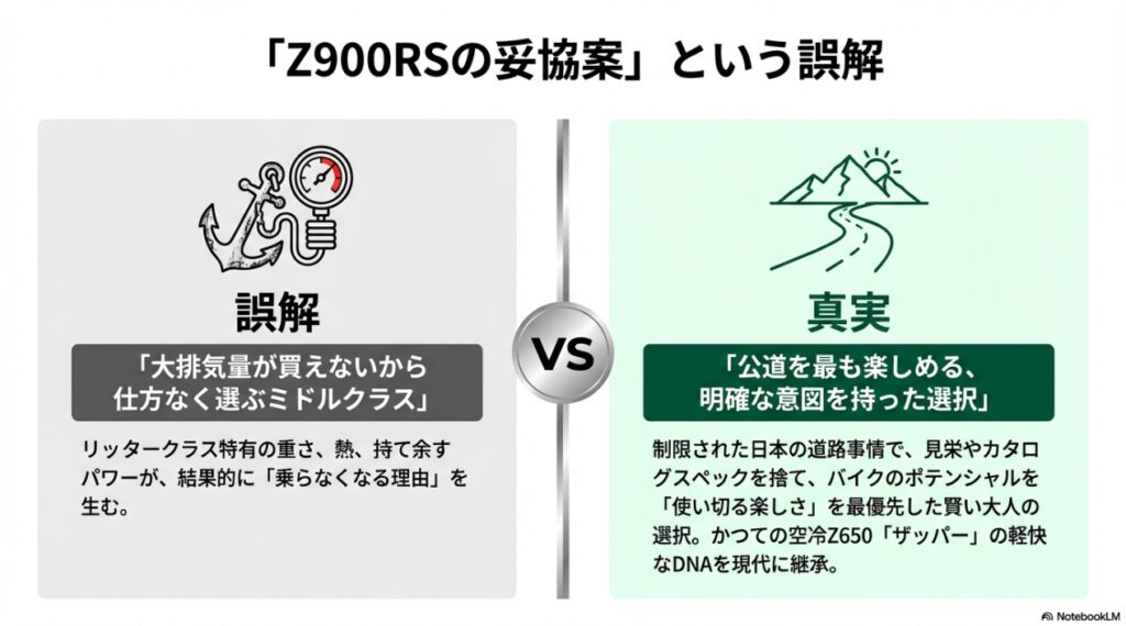 Z900RSの妥協案という誤解と、公道を最も楽しめる明確な意図を持った選択という真実の比較