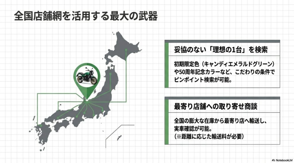 全国の膨大な在庫から希望条件に合うZ650RSを検索・取り寄せするメリット
