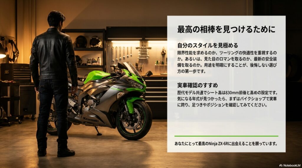 自分のスタイルを見極め実車確認をおすすめするZX-6Rの解説画像