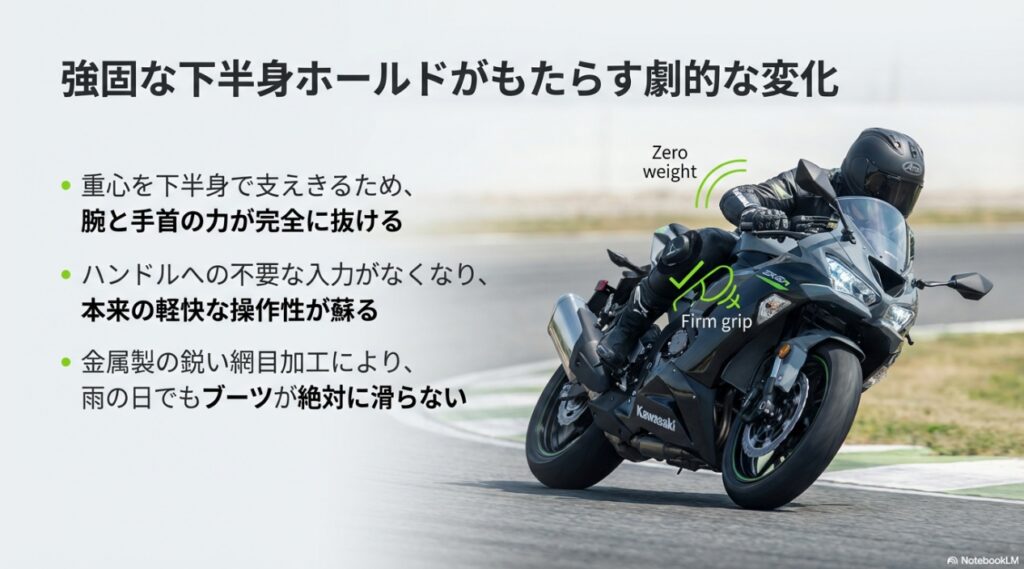 ツーリング後半の疲労が激減!ZX-6Rにバックステップを導入する本当のメリットとおすすめ比較 強固な下半身ホールドにより腕の力が抜け、本来の軽快な操作性が蘇る